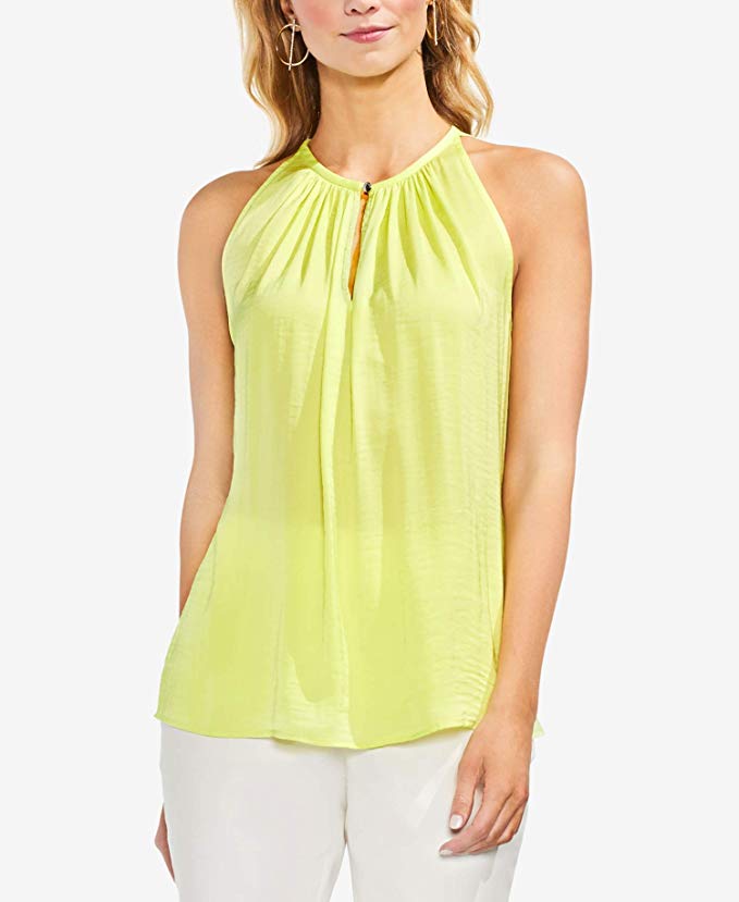 Vince Camuto Womens Rumpled Satin Keyhole Top