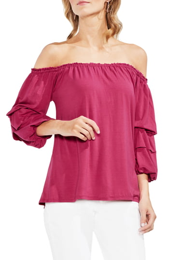 Vince Camuto Womens Off The Shoulder Tiered Top