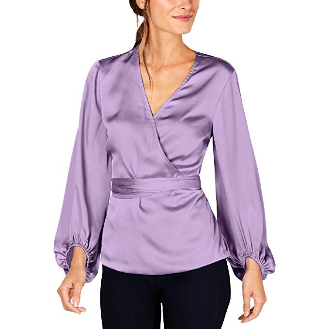 INC International Concepts Womens Belted Long Sleeves Blouse