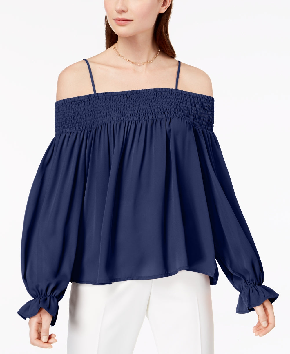 Ultra Flirt Womens Smocked Off the Shoulder Top