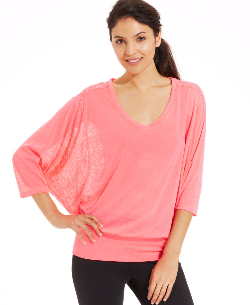 Ideology Womens Burnout Lace Trim Pullover Top