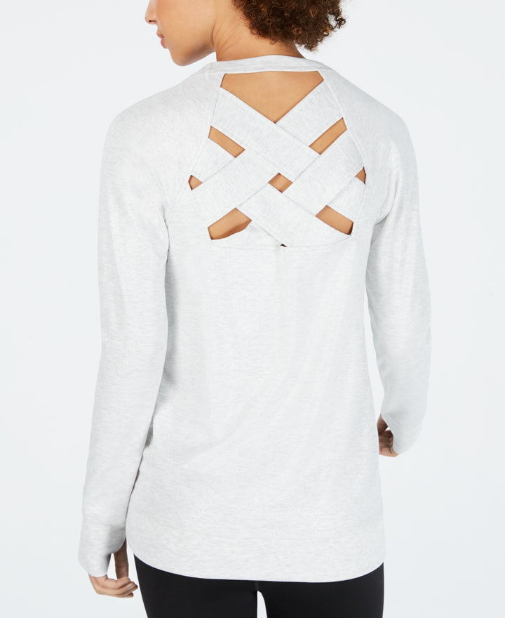 Ideology Womens Metallic Lattice Back Top