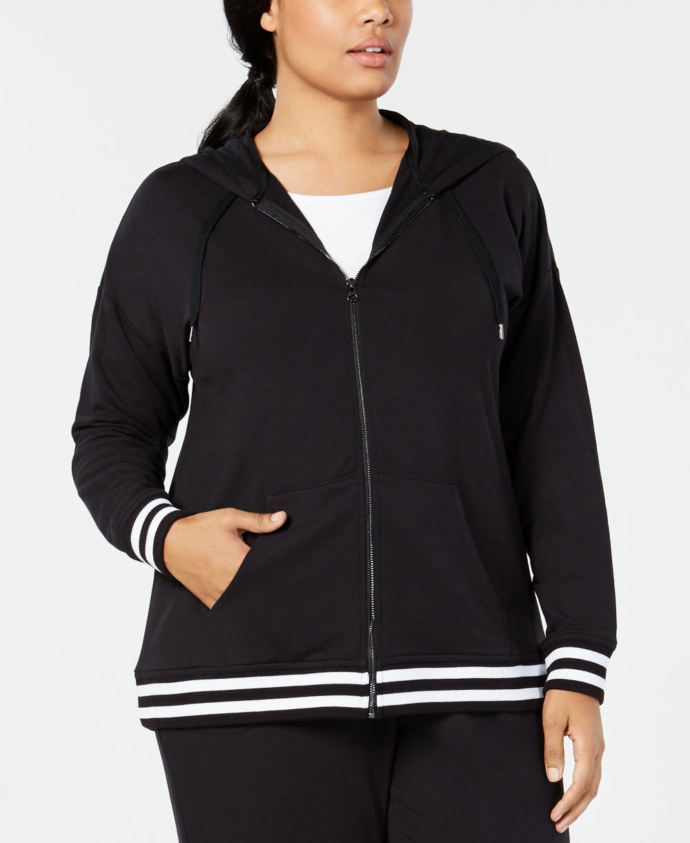 Ideology Womens Plus Size Varsity Stripe Zip Hoodie