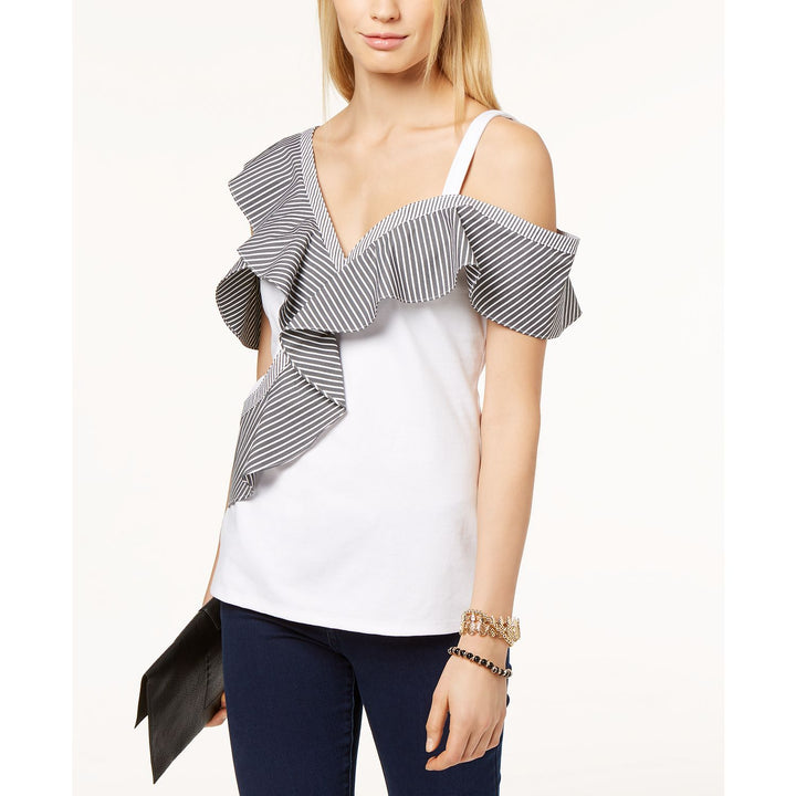 INC International Concepts Womens Asymmetrical Cold Shoulder Top