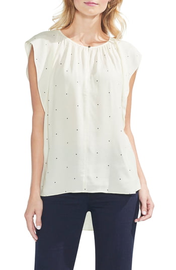 Vince Camuto Womens Dot High Low Flutter Sleeve Top