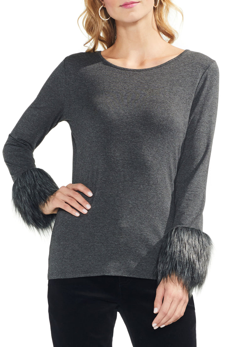 Vince Camuto Womens Faux Fur Cuff Top