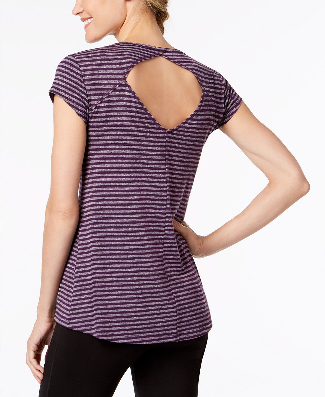 Ideology Womens Striped Cutout-Back T-Shirt