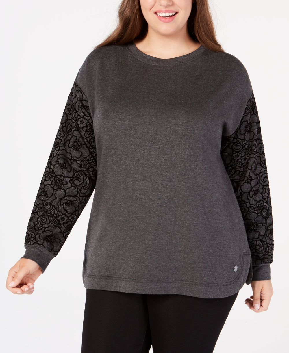 Ideology Womens Plus Size Flocked Sleeve Top