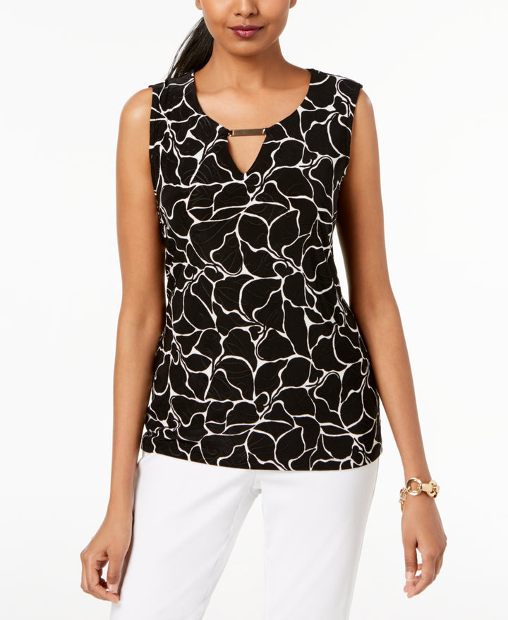 Jm Collection Womens Jacquard-Print Bar-Detail Top