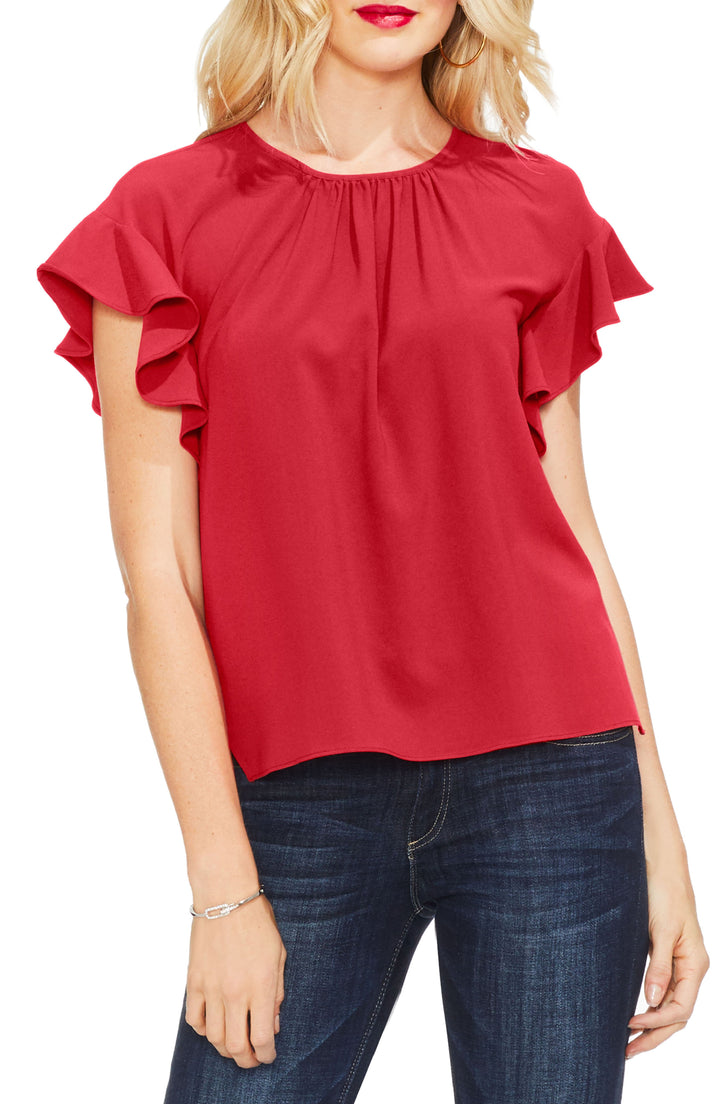 Vince Camuto Womens Flounce-Sleeve Top