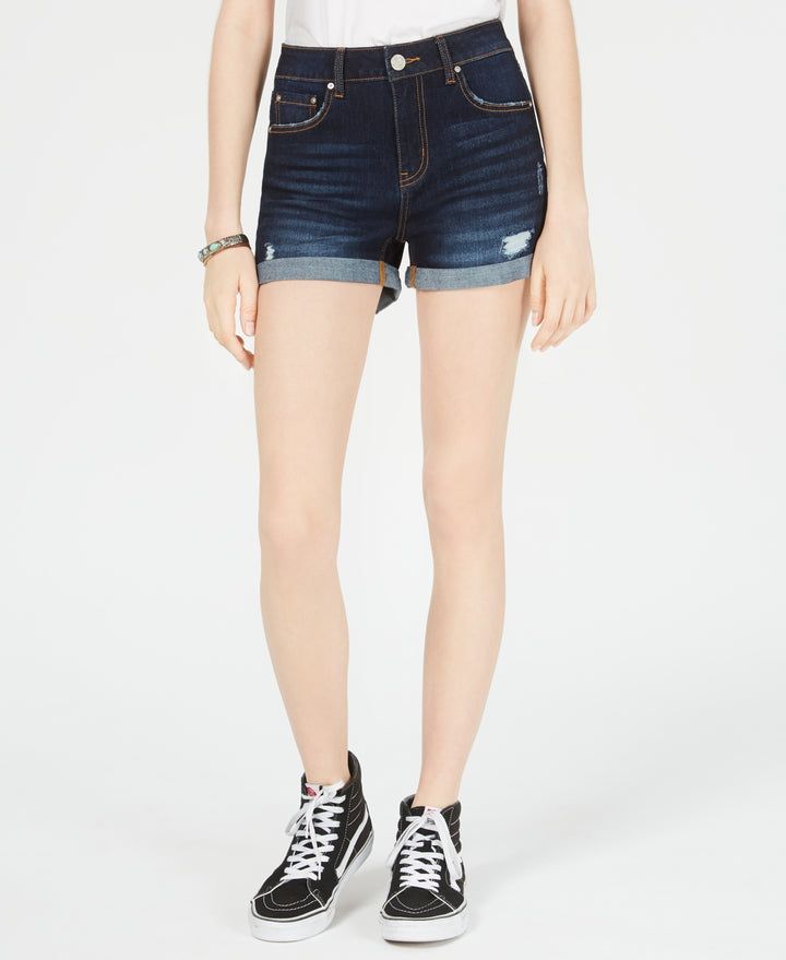 Indigo Rein Juniors Cuffed High-rise Denim Shorts