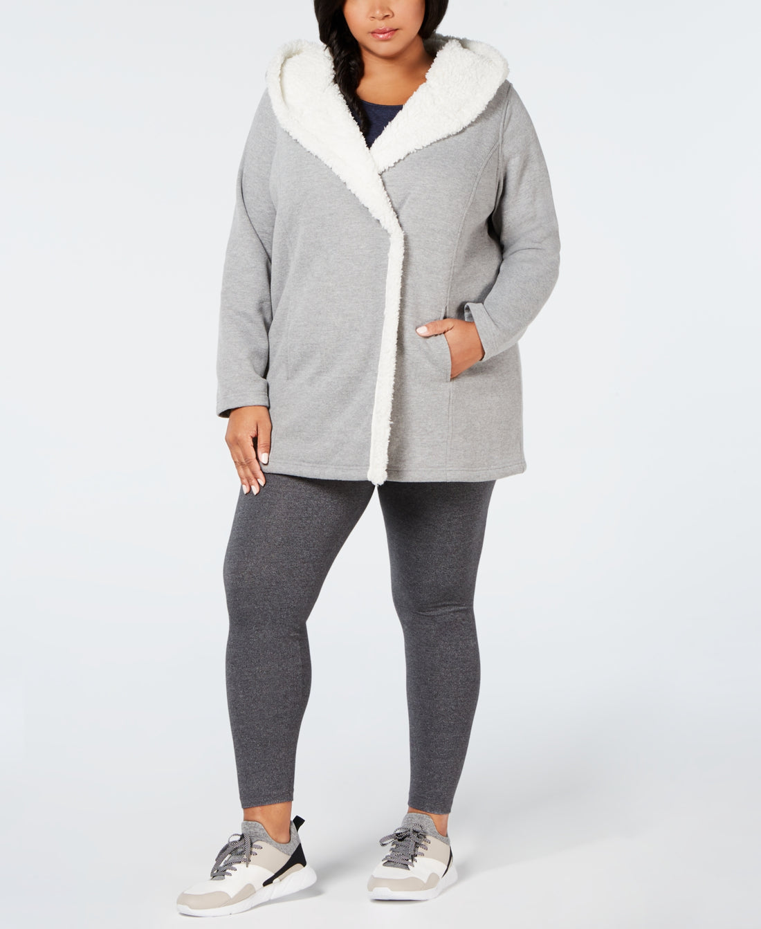 Ideology Womens Plus Size Fleece Lined Hooded Jacket