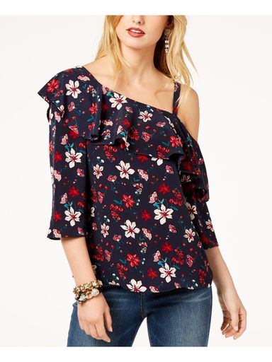 Rachel Zoe Womens Floral-Print One-Shoulder Top