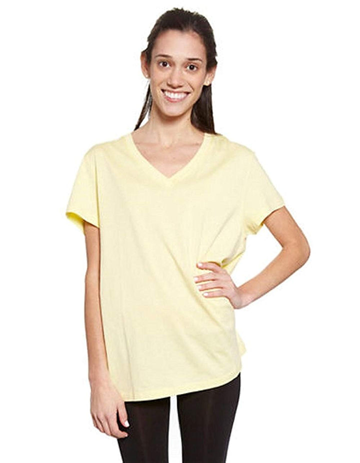 HUE Womens Solid V Neck Short Sleeve Tee