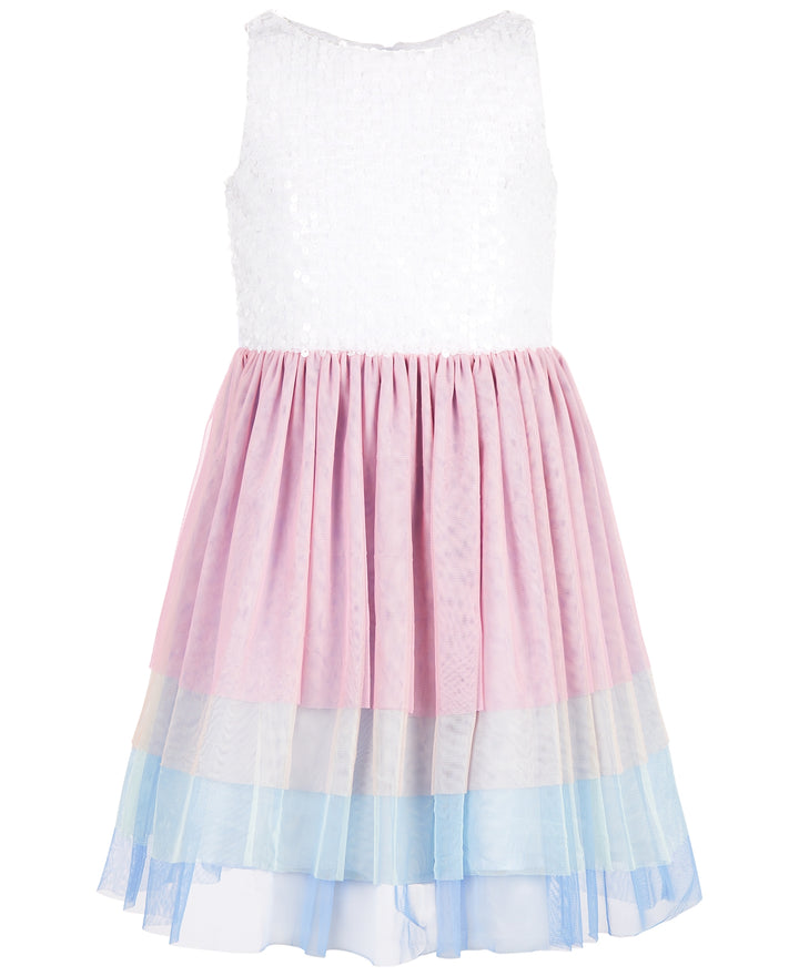 US Angels Big Kid Girls Sequin Rainbow Mesh Dress