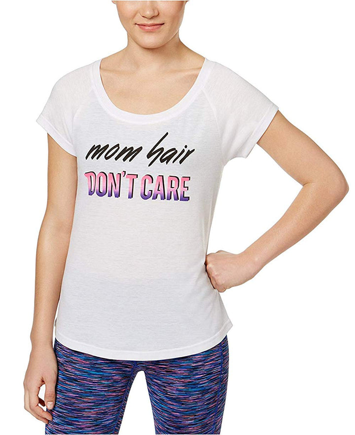 Ideology New Womens White Mom Hair Don't Care Slogan T-Shirt