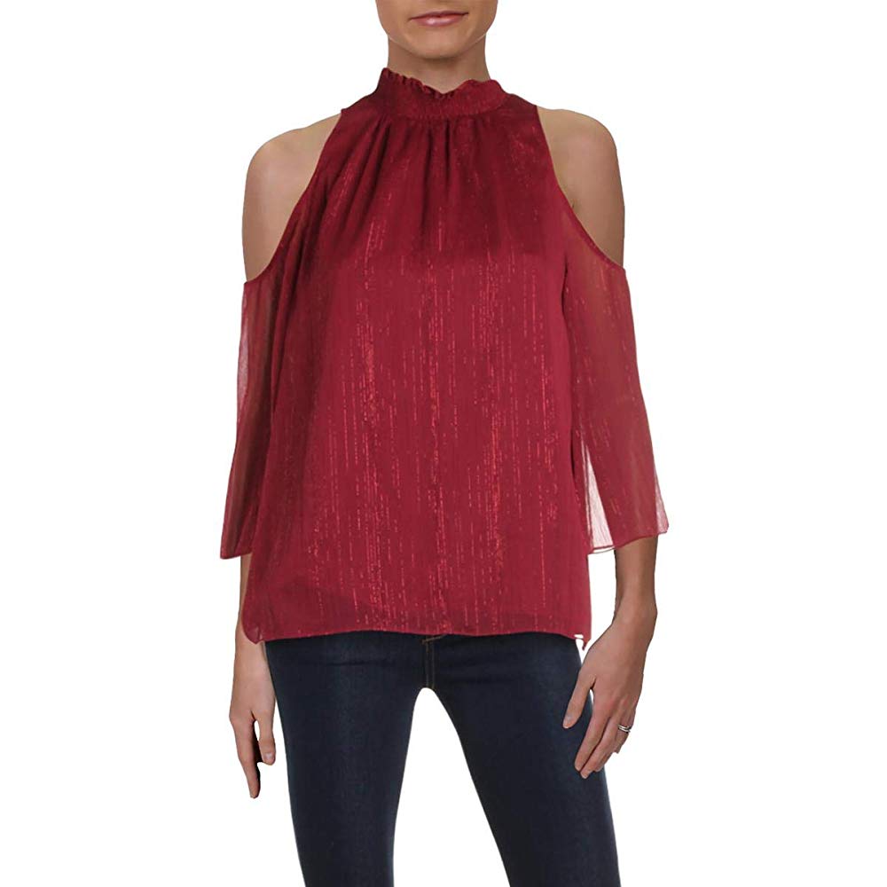 RACHEL ZOE Womens Cold Shoulder Glitter Turtle Neck Top