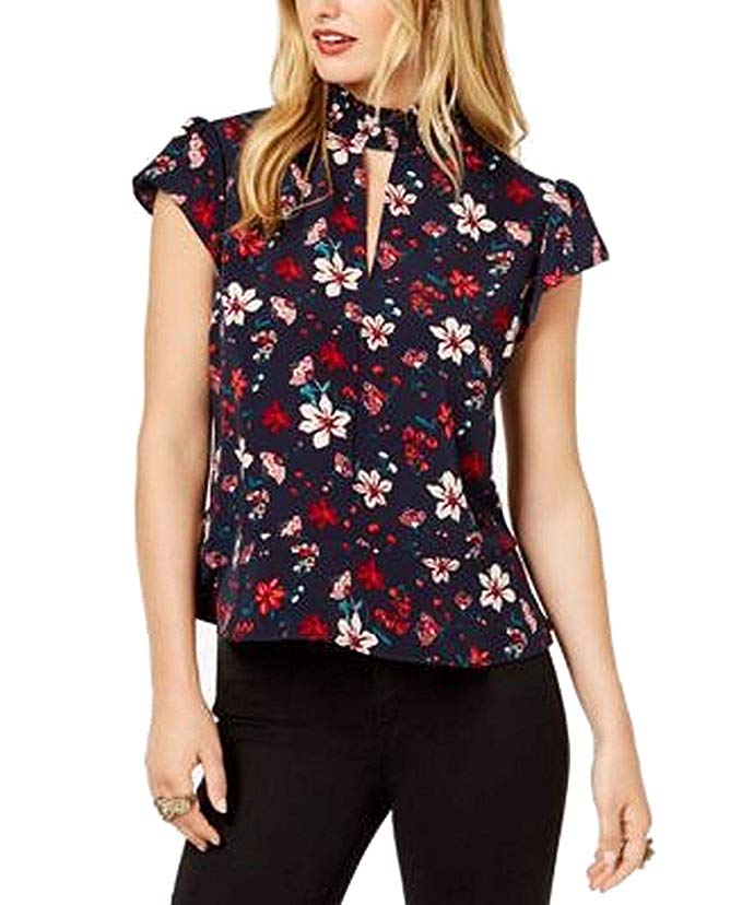 Rachel Zoe Womens Floral Print Mock Neck Peplum Top