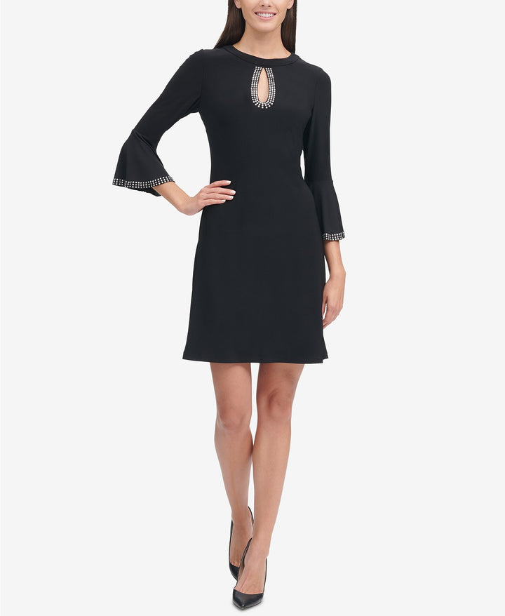 Tommy Hilfiger Womens Embellished Bell Sleeve A Line Dress