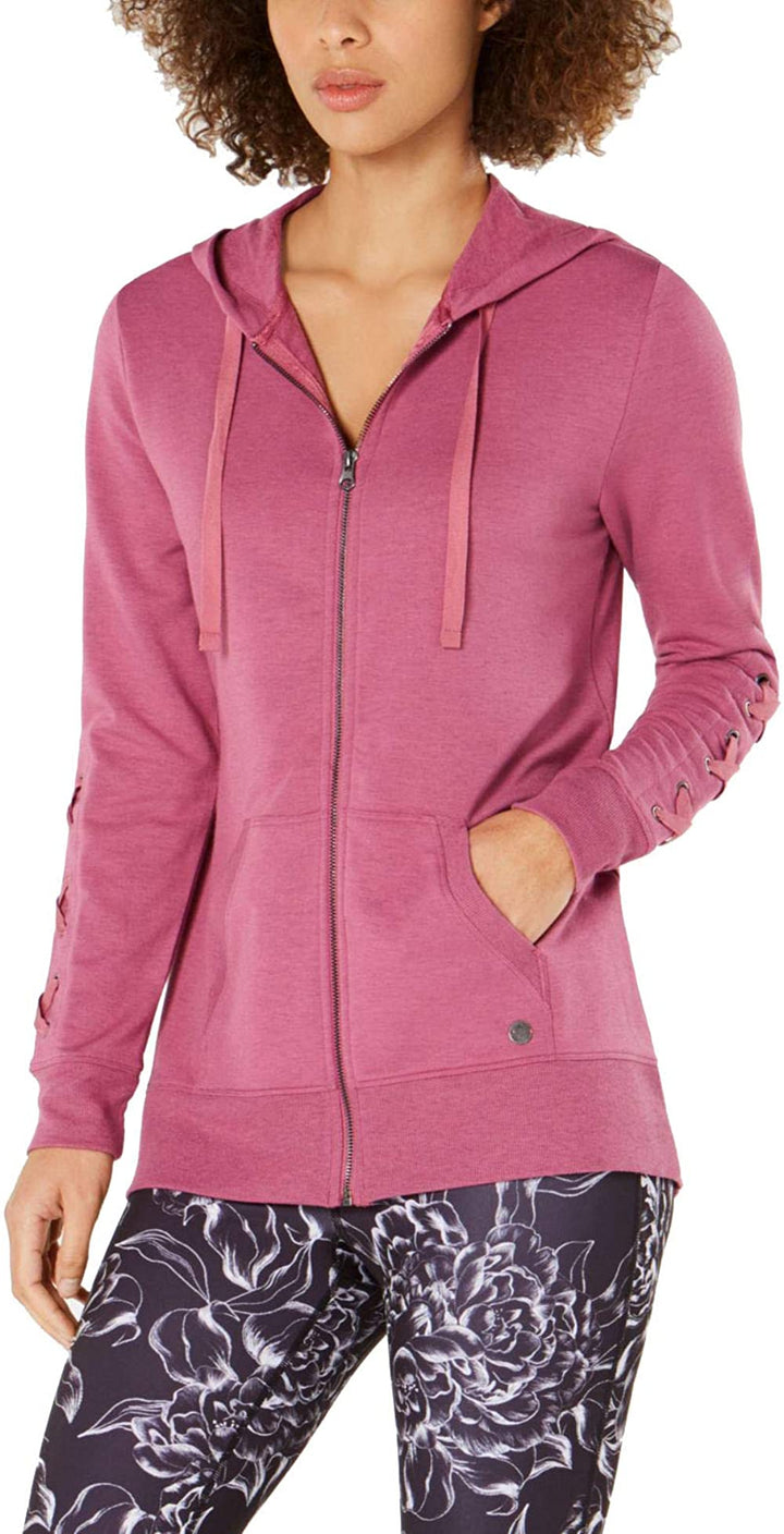 Ideology Womens Lace-Up Sleeve Zip Hoodie