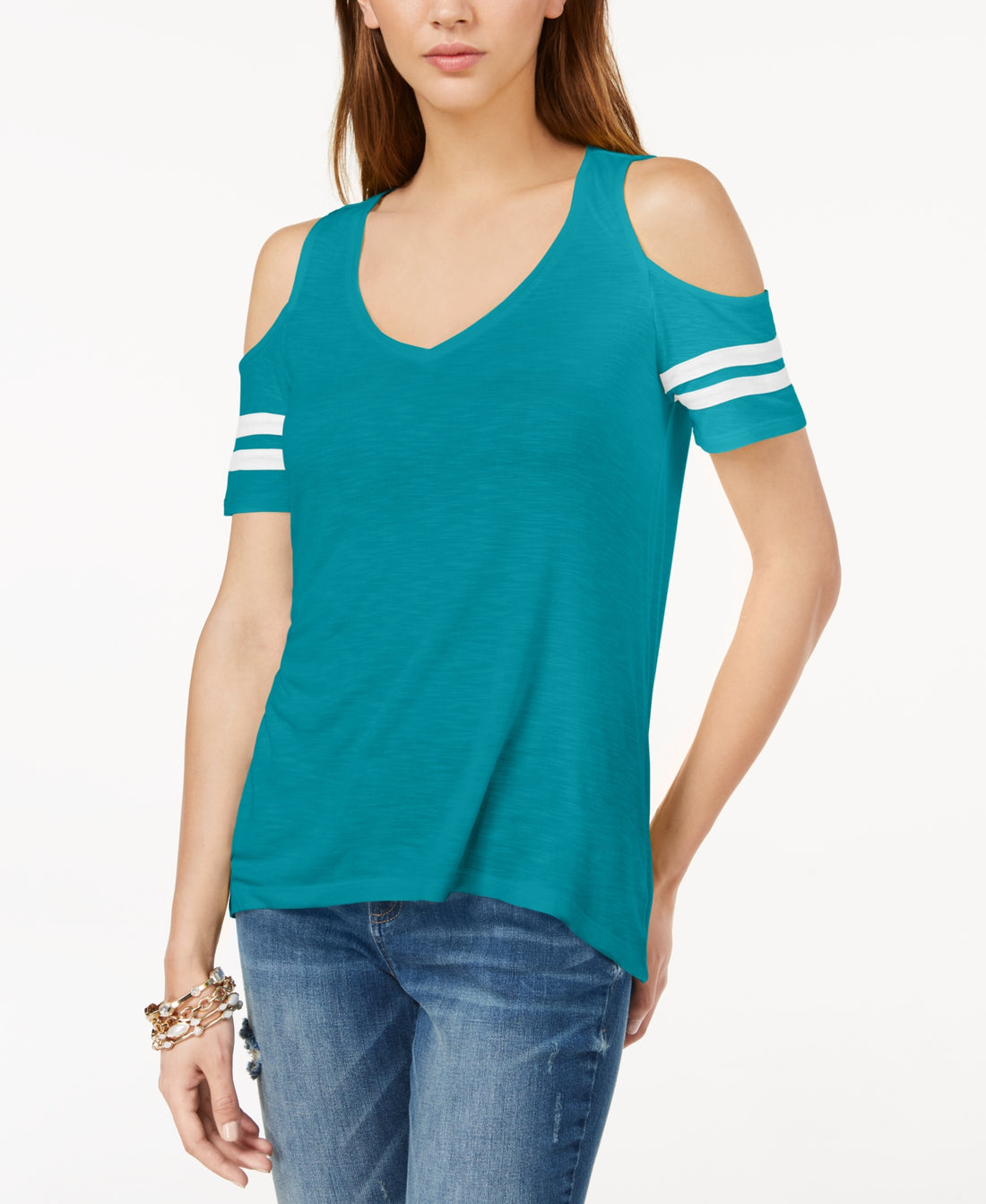 INC International Concepts Womens Cold-Shoulder Varsity Top