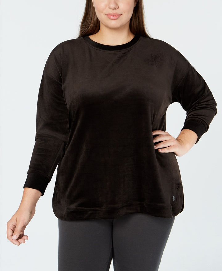 Ideology Womens Plus Size Velour Drop-Shoulder Top