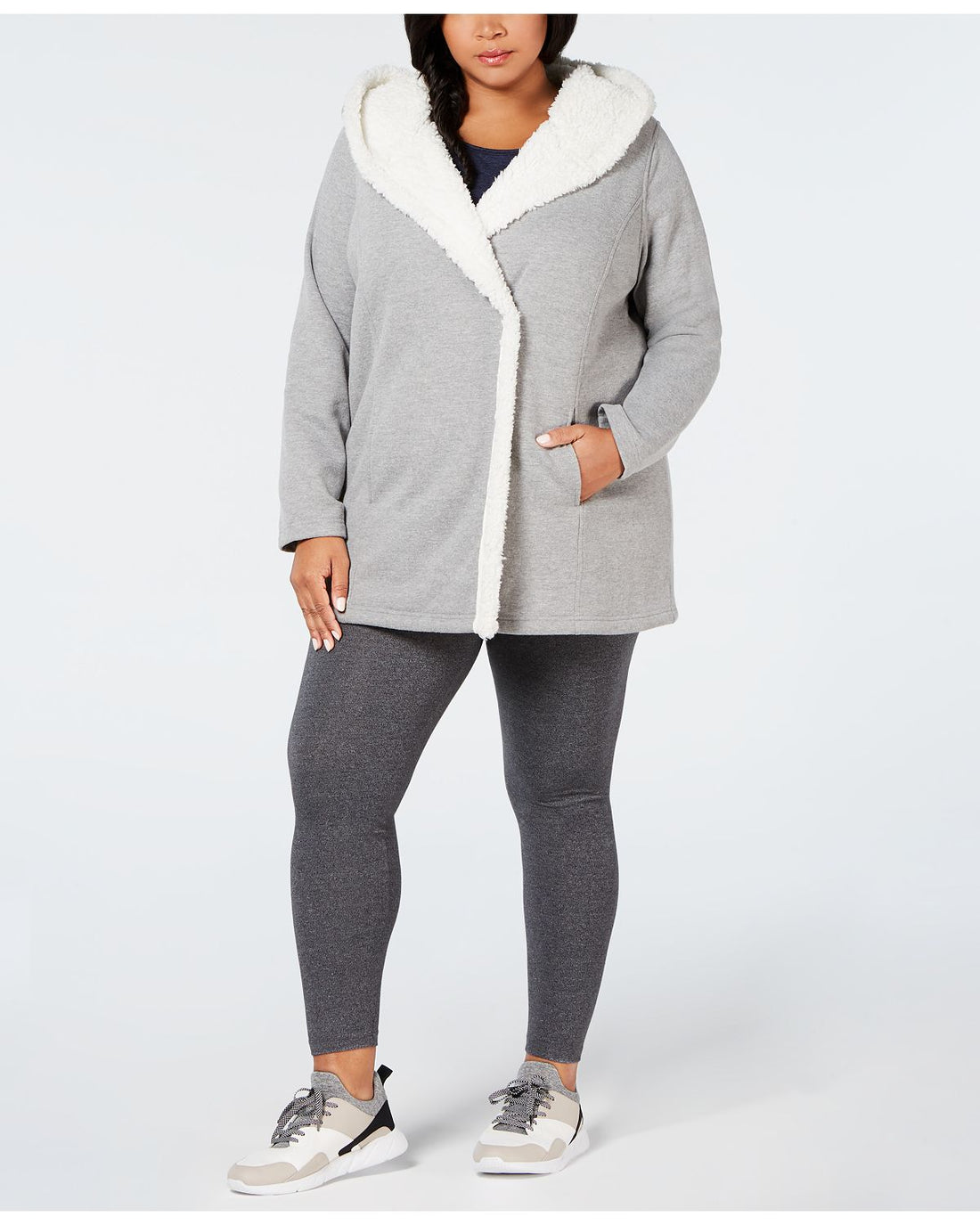 Ideology Womens Plus Size Fleece Lined Hooded Jacket