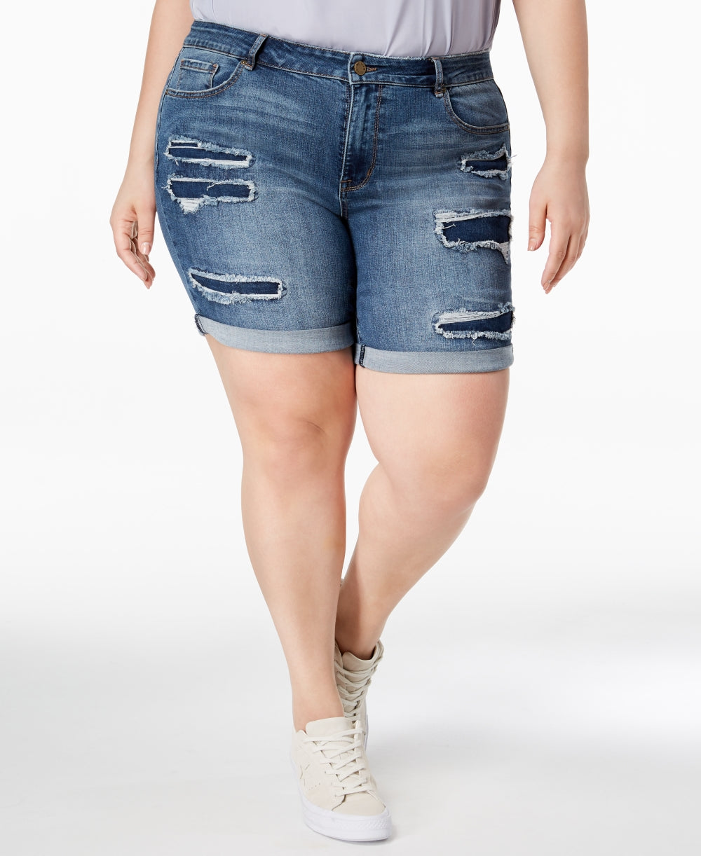 William Rast Womens Plus Size Distressed Raw-Hem Bermuda Shorts