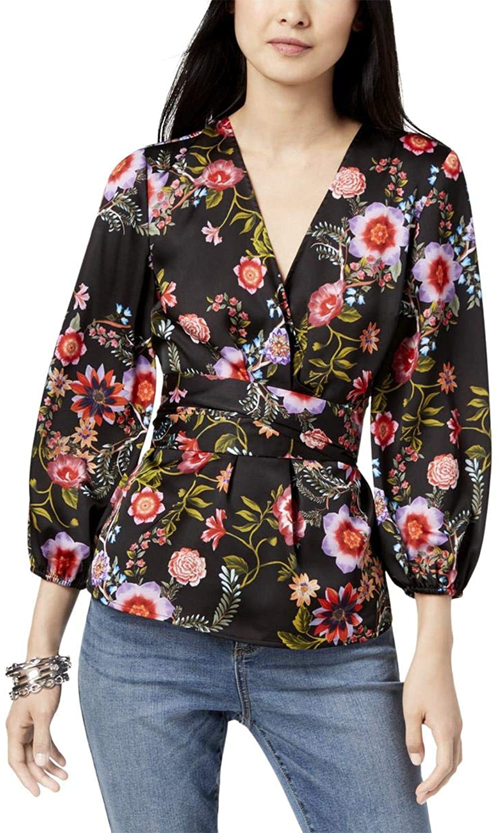 INC International Concepts Womens Floral Print Wrap Top