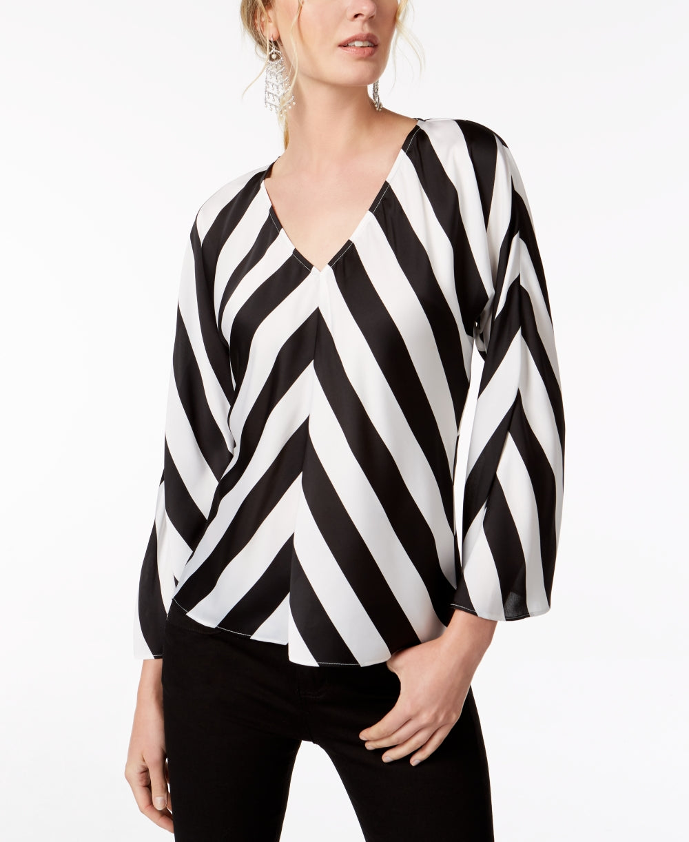 Inc International Concepts Womens V Neck Striped Wide Sleeve Top