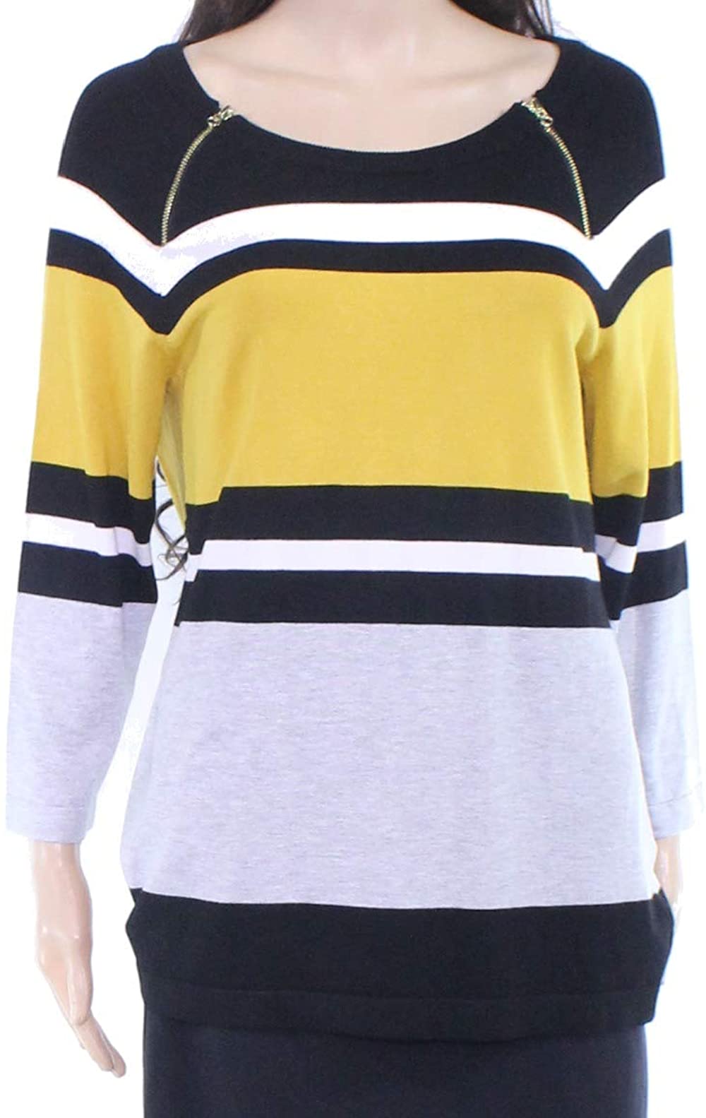 INC International Concepts Womens Colorblocked Zip Trim Sweater