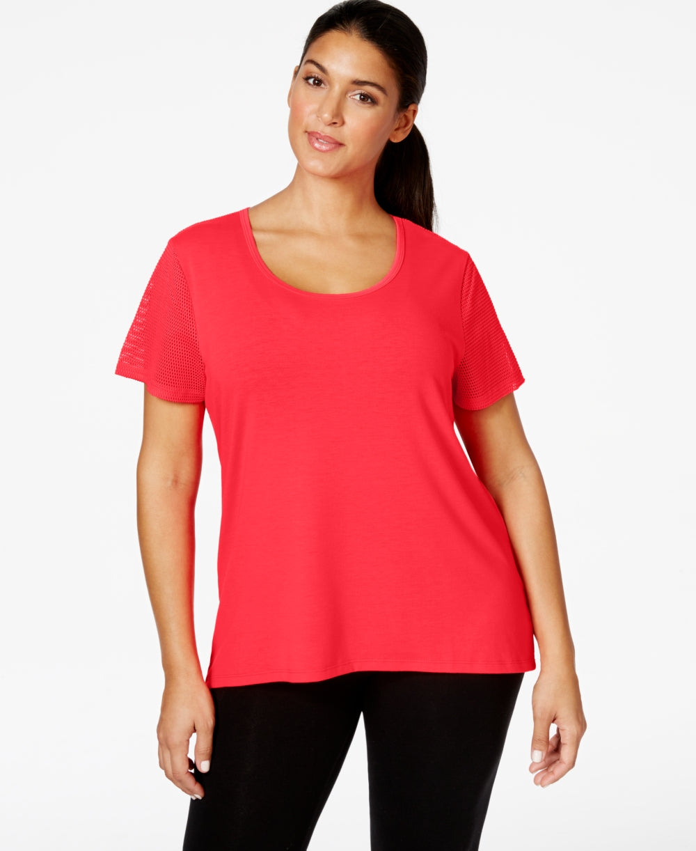 Jessica Simpson Womens Plus Size Partial Mesh Cutout Racerback T-Shirt