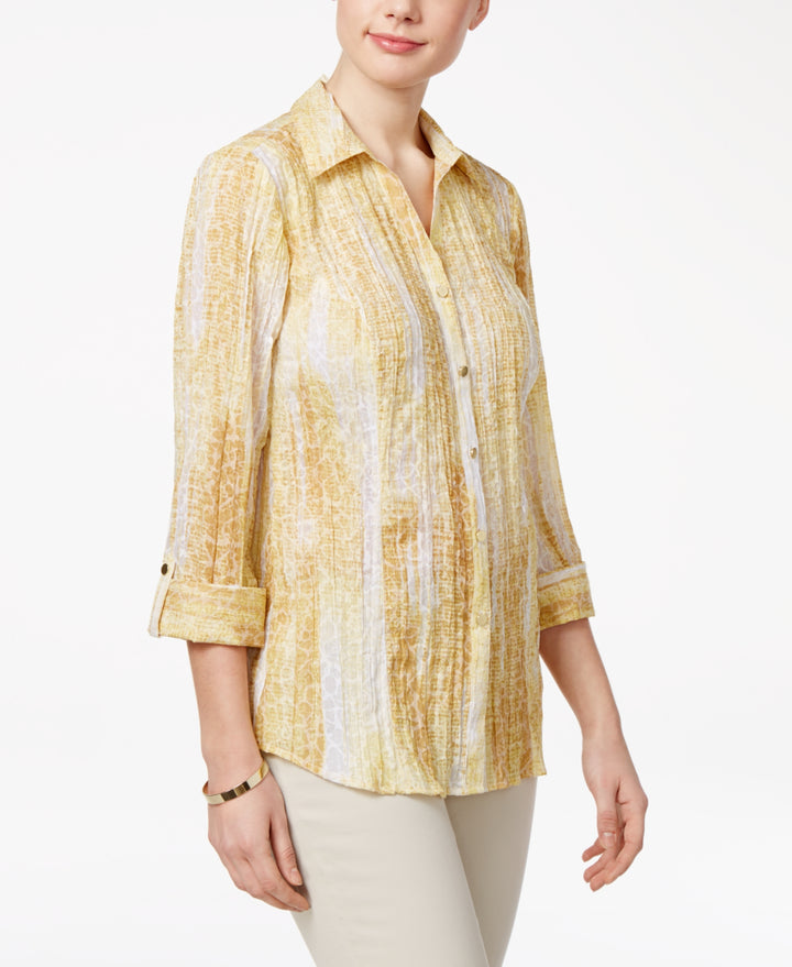 Jm Collection Womens Printed Crinkled Shirt