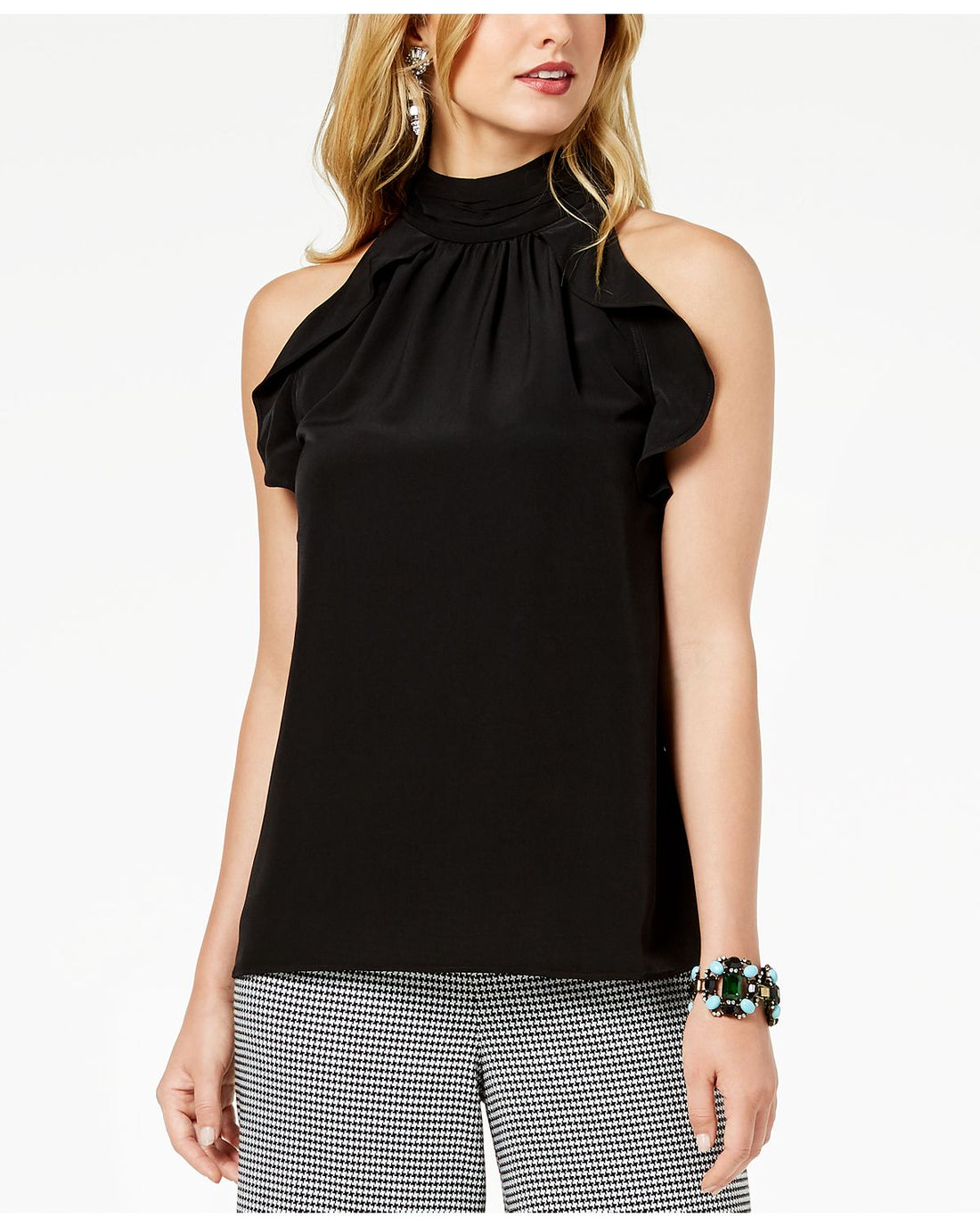 Rachel Zoe Womens Ruffled Mock Neck Sleeveless Top