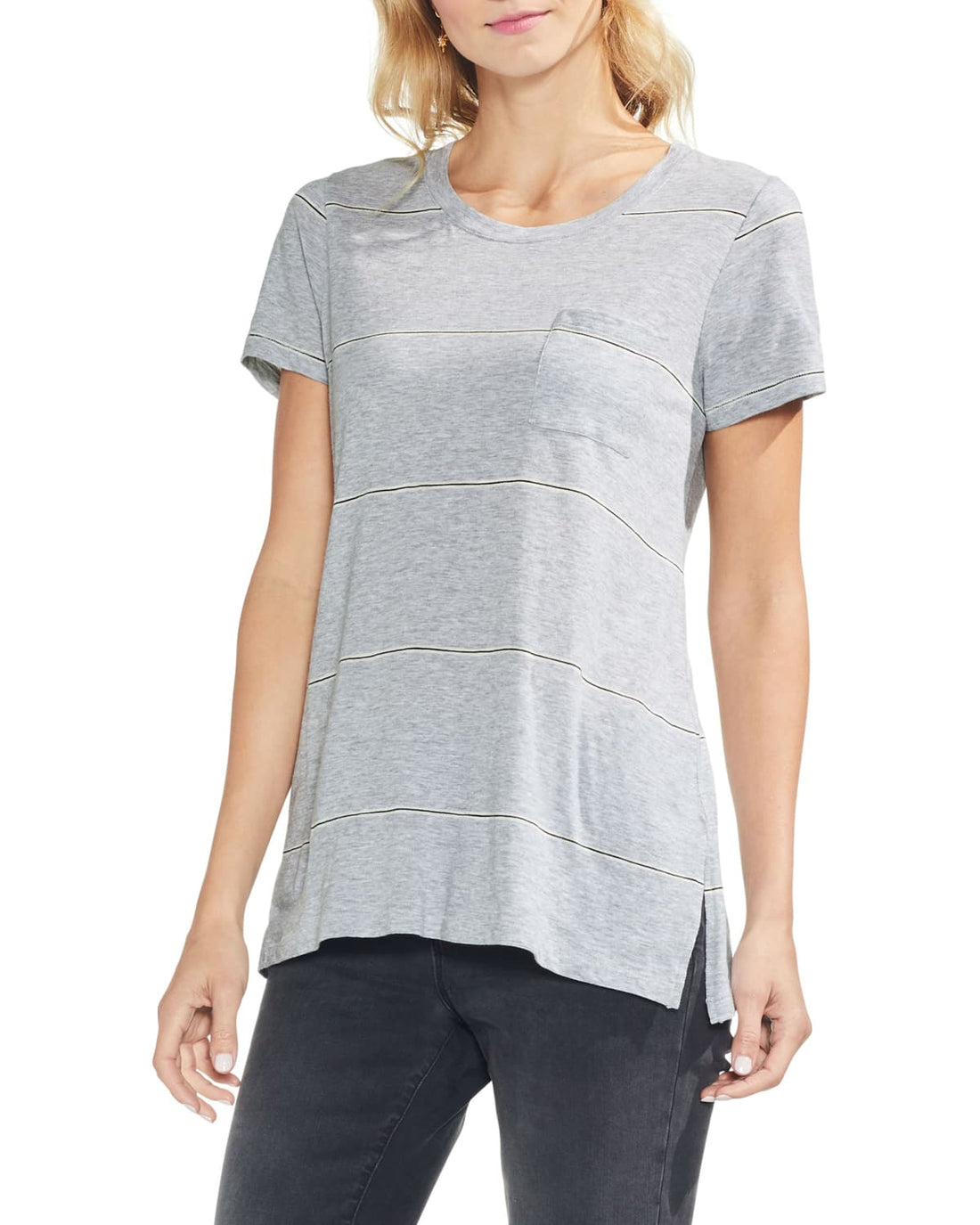 Vince Camuto Womens Striped Pocketed T-Shirt