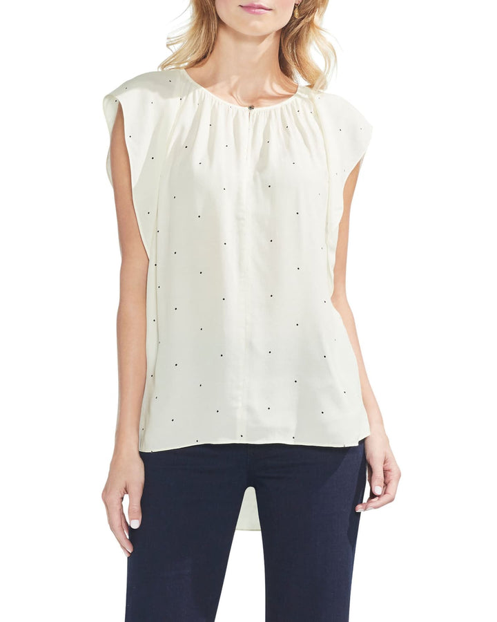 Vince Camuto Womens Dot High Low Flutter Sleeve Top