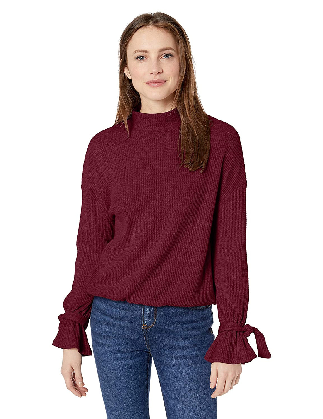 William Rast Womens Elle Thermal Tied Turtleneck Top