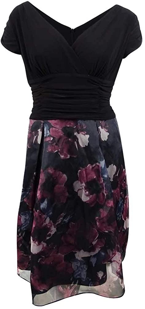 S.L. Fashions Womens Plus Size Ruched Floral Organza Dress