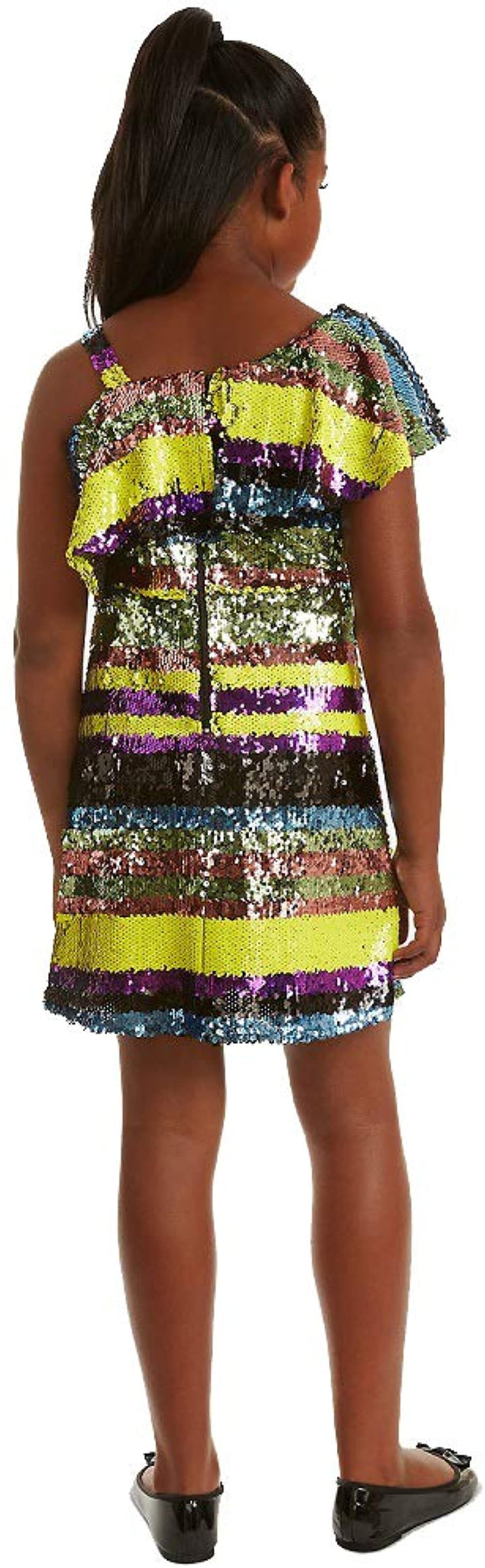 Rare Editions Big Kid Girls One Shoulder Striped Sequin Dress