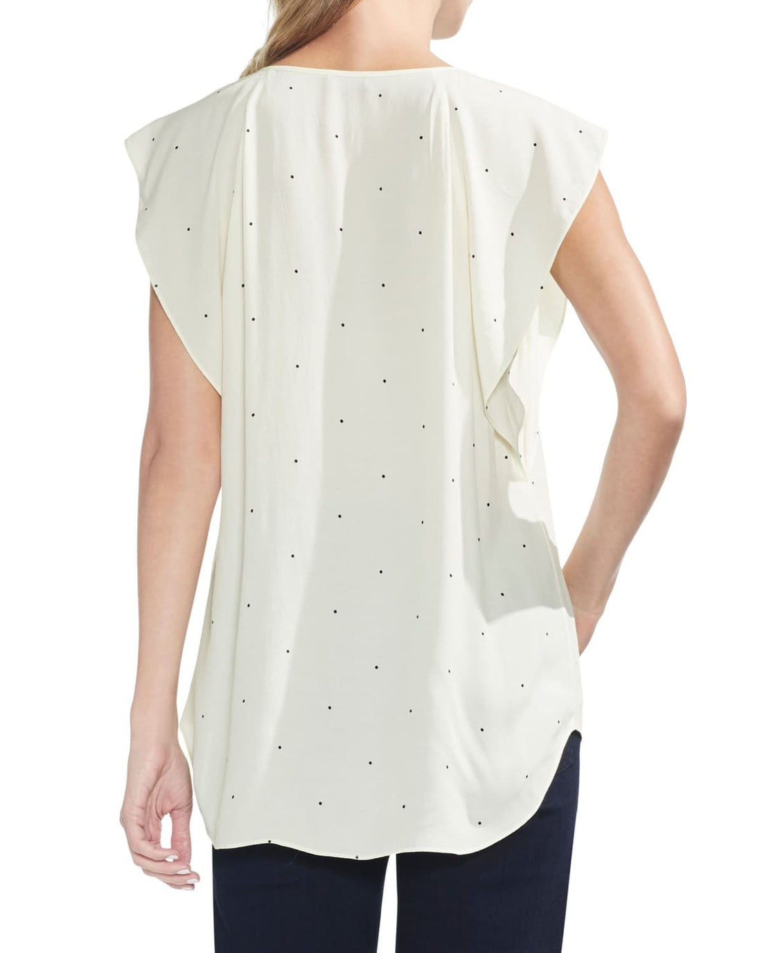 Vince Camuto Womens Dot High Low Flutter Sleeve Top