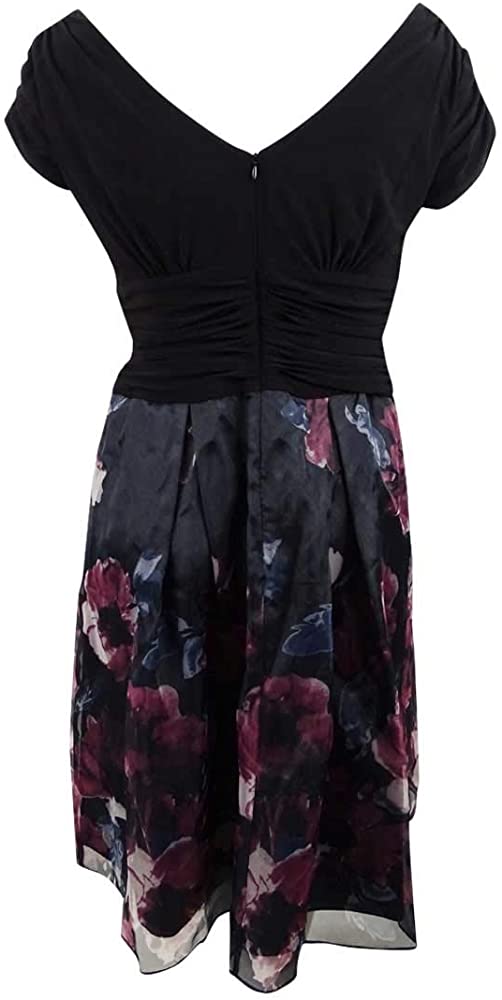 S.L. Fashions Womens Plus Size Ruched Floral Organza Dress