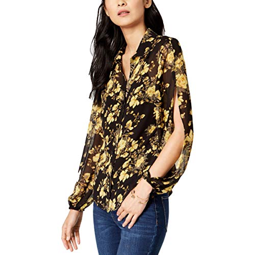 INC International Concepts Womens Floral Print Split Sleeve Top