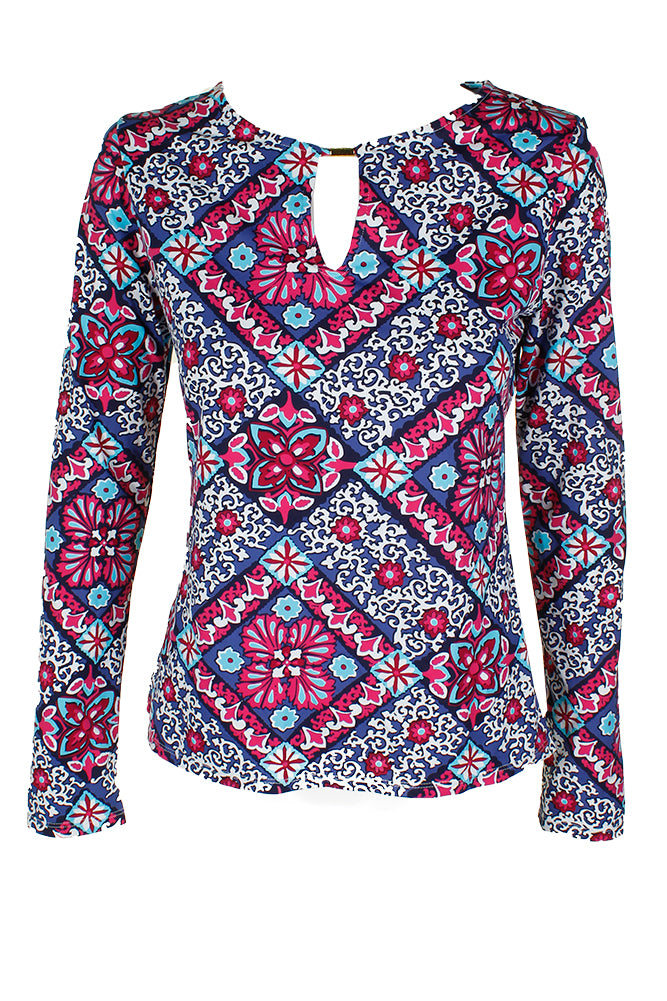 Tommy Bahama Womens Petite Long-sleeve Persian Rashguard T-shirt