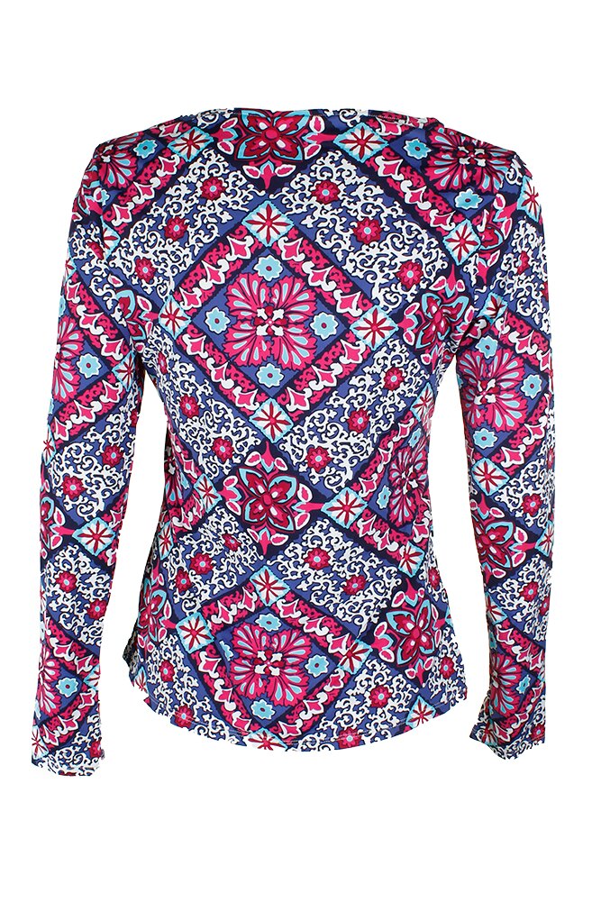 Tommy Bahama Womens Petite Long-sleeve Persian Rashguard T-shirt