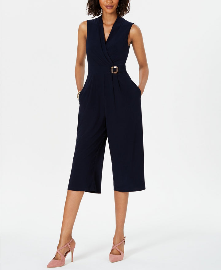 Jessica Howard Womens Petite Faux-wrap Cropped Jumpsuit