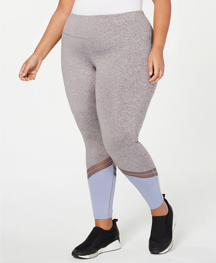 Ideology Womens Plus Size Colorblocked Mesh-trimmed Ankle Leggings