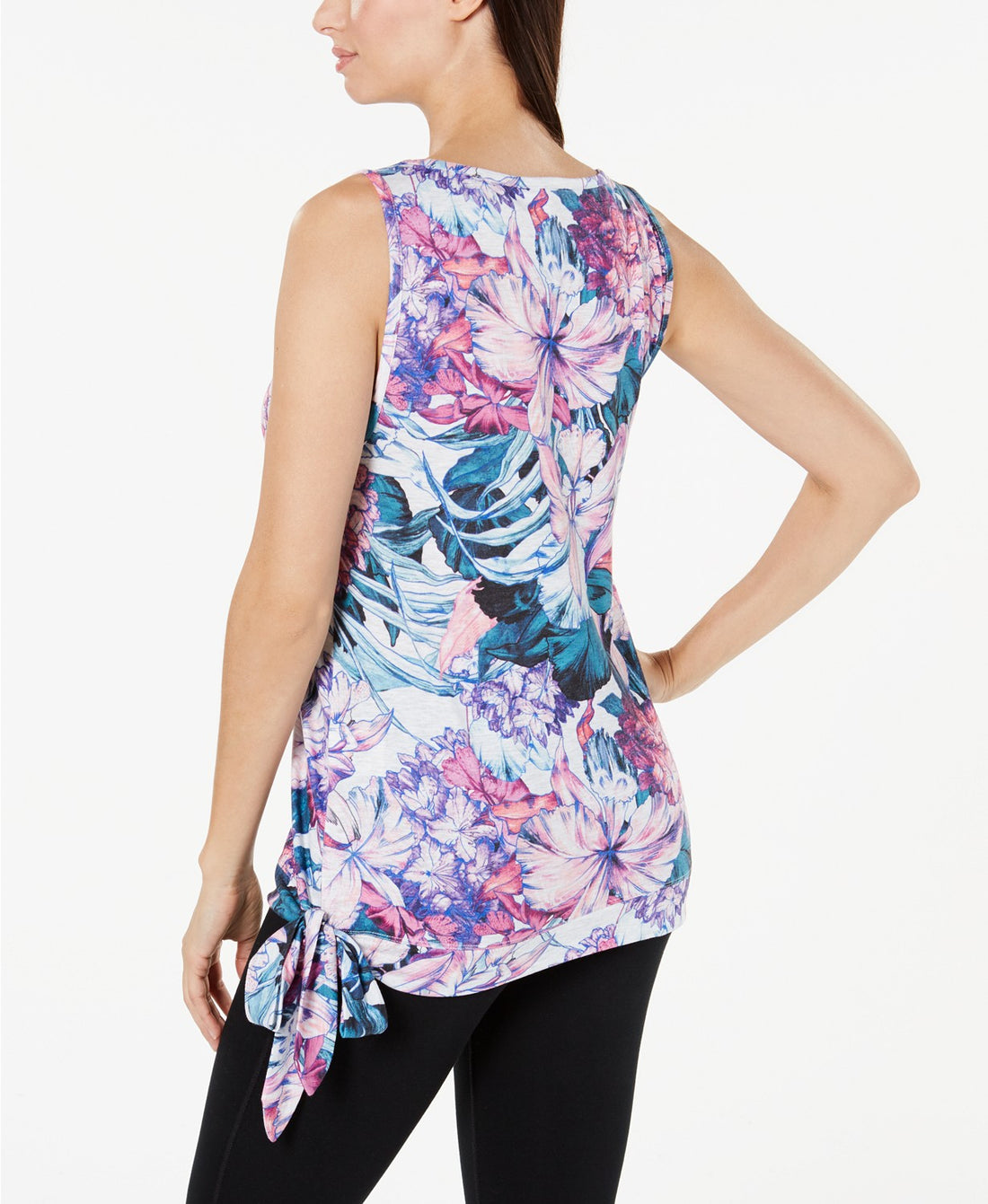 Ideology Womens Hibiscus Printed Side-tie Tank Top