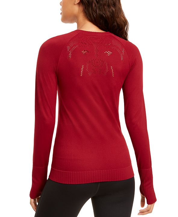 Ideology Womens Perforated Long-sleeve Top