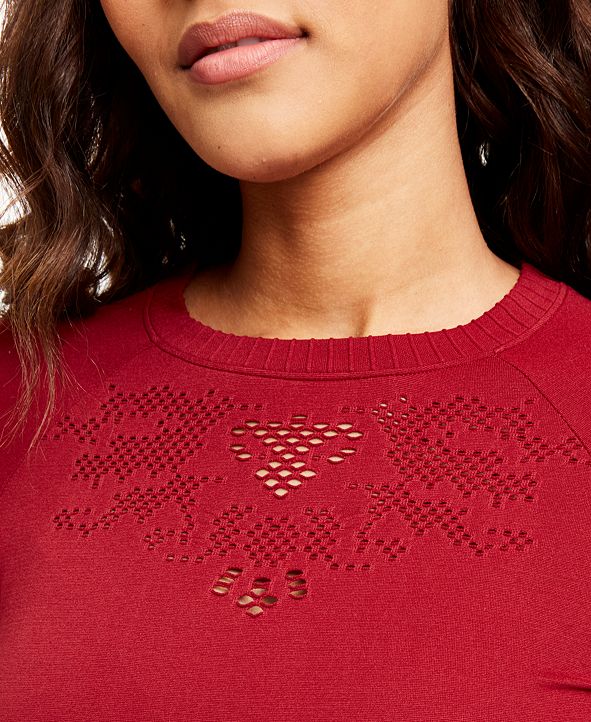 Ideology Womens Perforated Long-sleeve Top