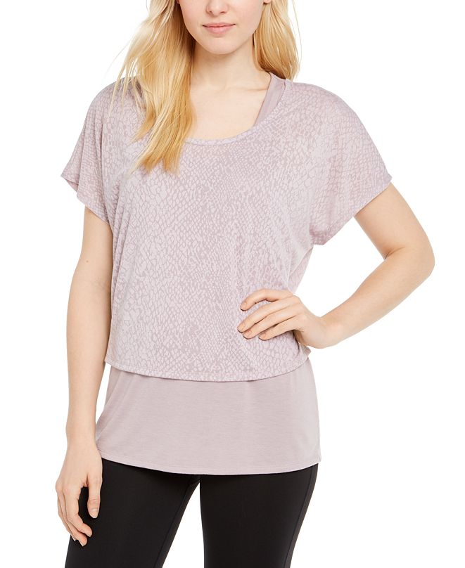 Ideology Womens Snake-print Burnout Layered Tee